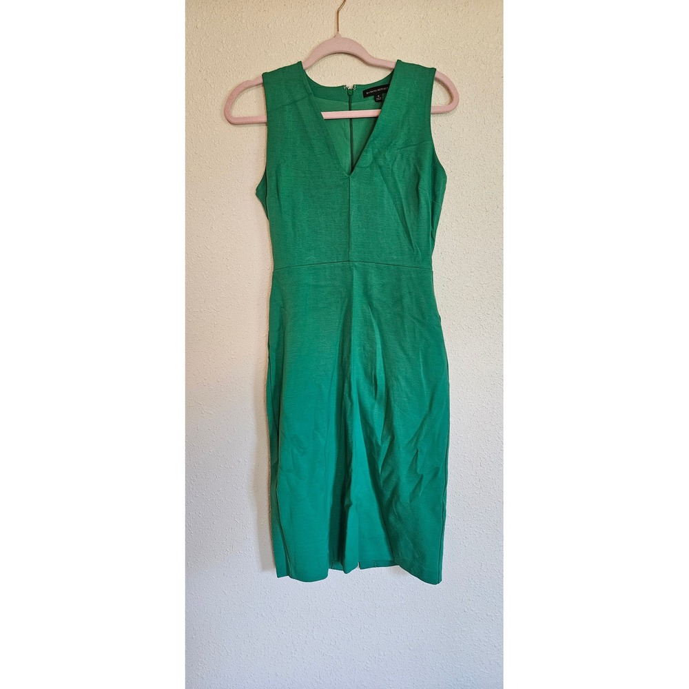 Banana Republic Womens Green Sleeveless V-Neck Ponte Sheath Dress Size 0